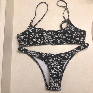 NWOT Black bikini set with floral print